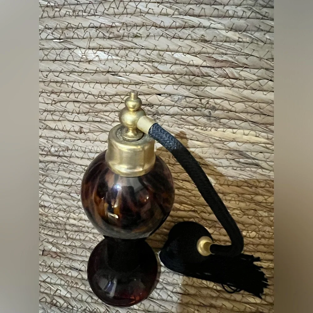 Vintage Vanity Perfume Atomizer Bottle Black Brown Glass Spotted Leopard Cheetah